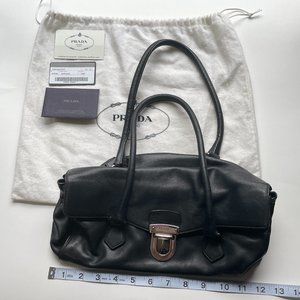 Prada Milano Easy Black Leather Slouch Flap Shoulder Bag